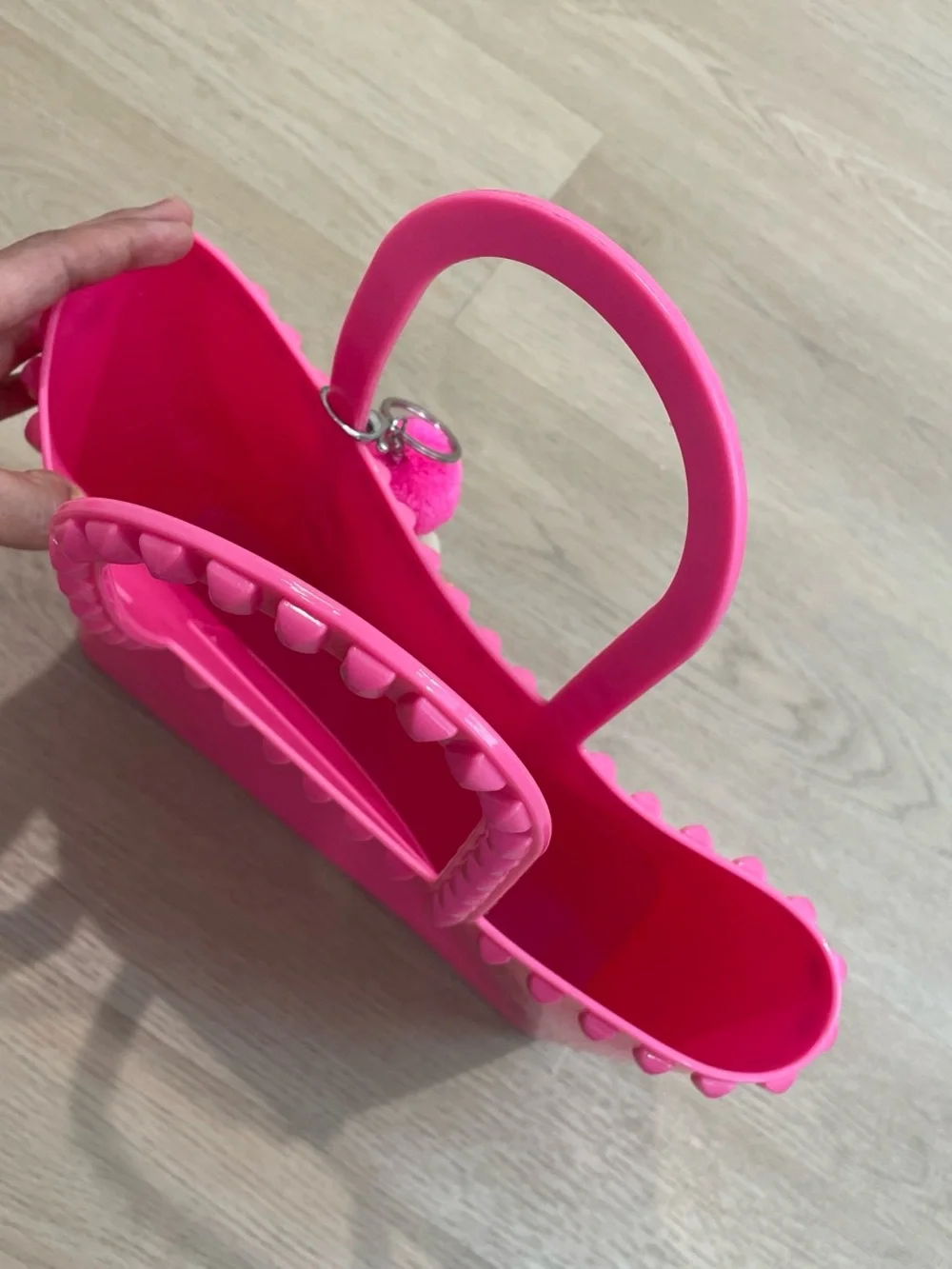 Pink Stud-Trim Tote Bag with Pom-Pom Charm